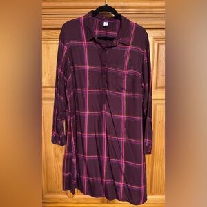 Old Navy ShirtDress Wine with fuchsia stripes and gold thread